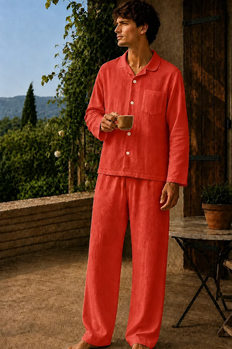 Conjunto de pijama para hombre de manga larga en lino coral - Diego