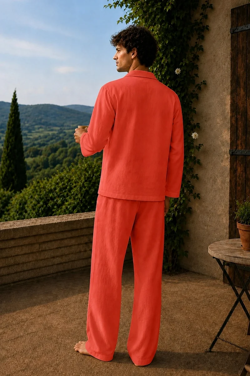 Conjunto de pijama para hombre de manga larga en lino coral - Diego