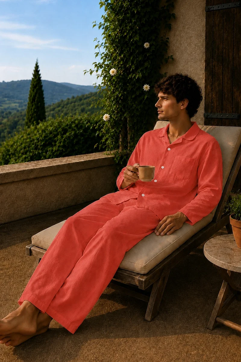 Conjunto de pijama para hombre de manga larga en lino coral - Diego