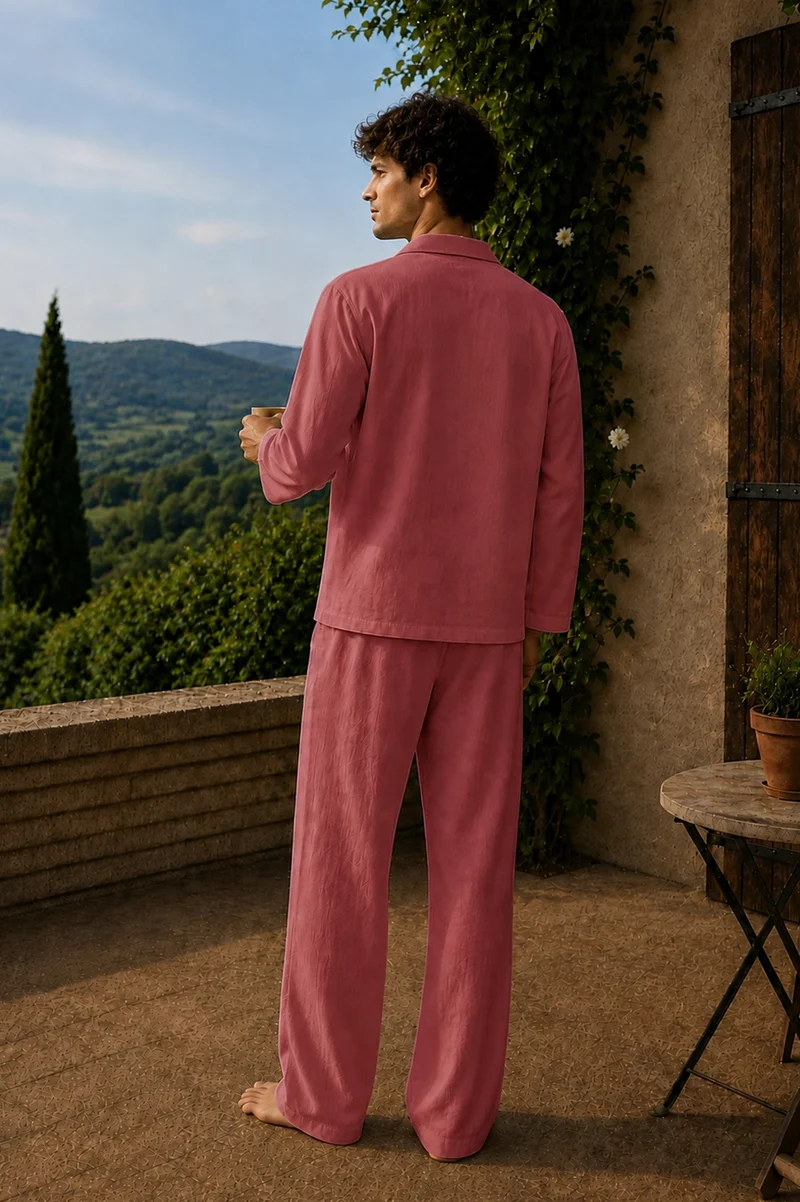 Conjunto de pijama para hombre de manga larga en lino ladrillo - Diego
