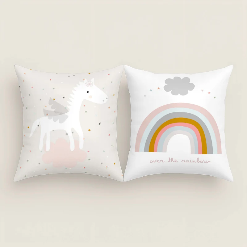 FUNDA DE COJÍN INFANTIL ESTAMPADO PEGASO MÁGICO 100% ALGODÓN