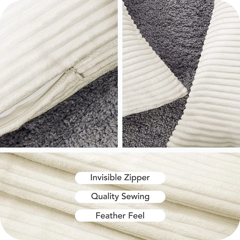 Funda de Cojines de Pana a Rayas Funda de Almohada Cuadrado Suave Decoración Moderna para Sofá Silla Habitación Cama Salón 45x45cm Beige