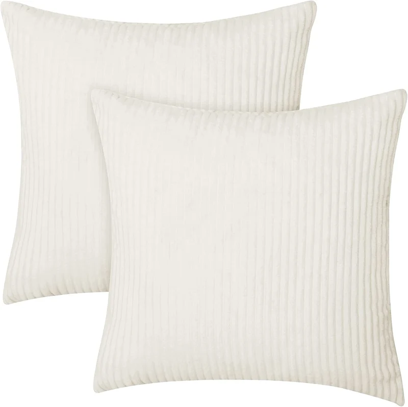 Funda de Cojines de Pana a Rayas Funda de Almohada Cuadrado Suave Decoración Moderna para Sofá Silla Habitación Cama Salón 45x45cm Beige