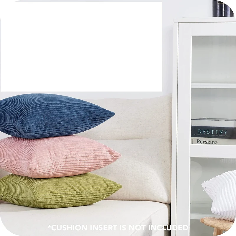 Funda de Cojines de Pana a Rayas Funda de Almohada Cuadrado Suave Decoración Moderna para Sofá Silla Habitación Cama Salón 45x45cm Beige