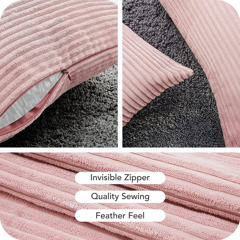 Funda de Cojines de Pana a Rayas Funda de Almohada Cuadrado Suave Decoración Moderna para Sofá Silla Habitación Cama Salón 45x45cm Beige