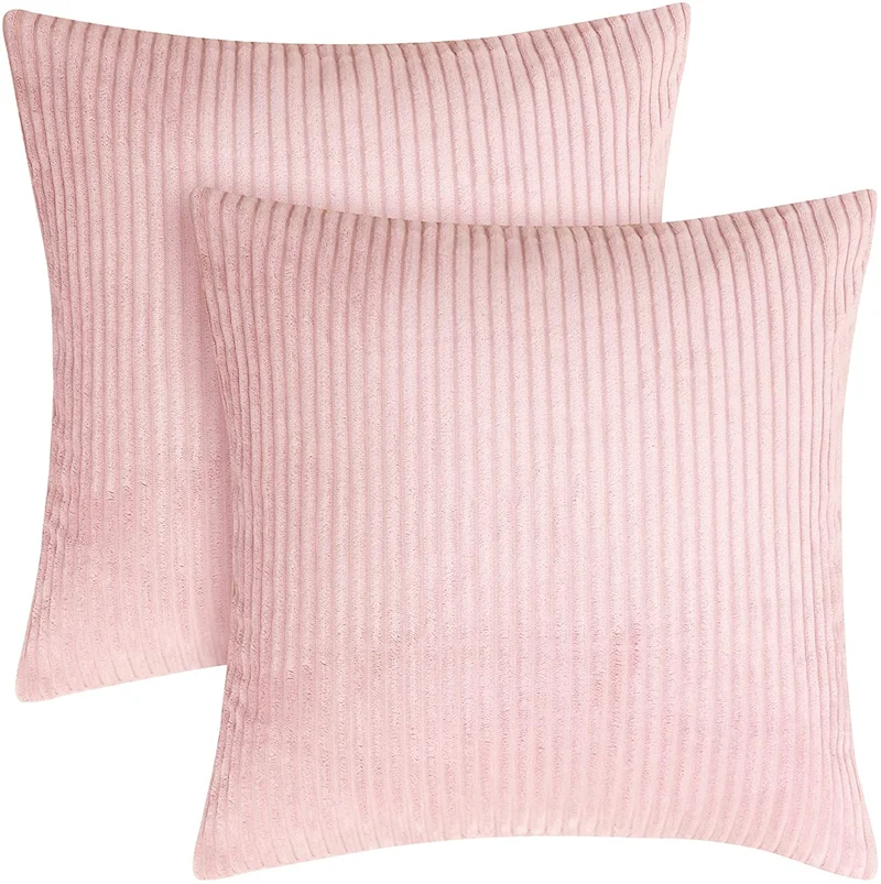 Funda de Cojines de Pana a Rayas Funda de Almohada Cuadrado Suave Decoración Moderna para Sofá Silla Habitación Cama Salón 45x45cm Beige