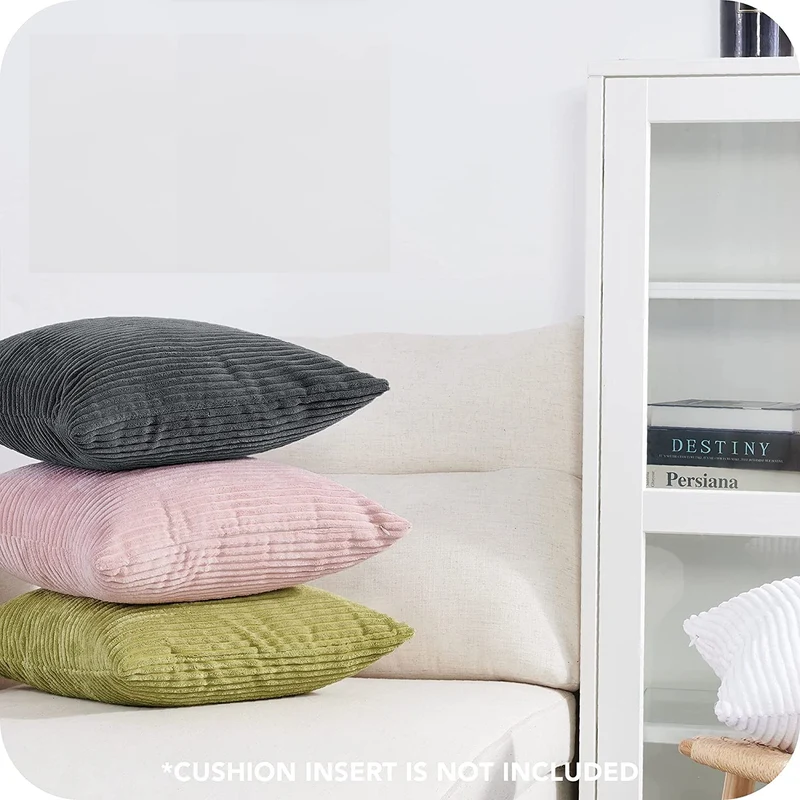 Funda de Cojines de Pana a Rayas Funda de Almohada Cuadrado Suave Decoración Moderna para Sofá Silla Habitación Cama Salón 45x45cm Beige