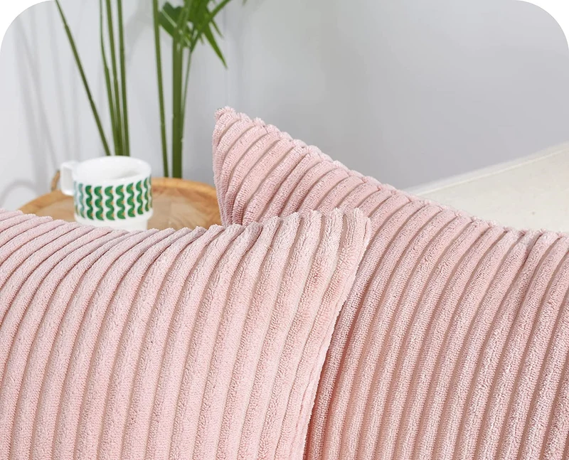 Funda de Cojines de Pana a Rayas Funda de Almohada Cuadrado Suave Decoración Moderna para Sofá Silla Habitación Cama Salón 45x45cm Beige