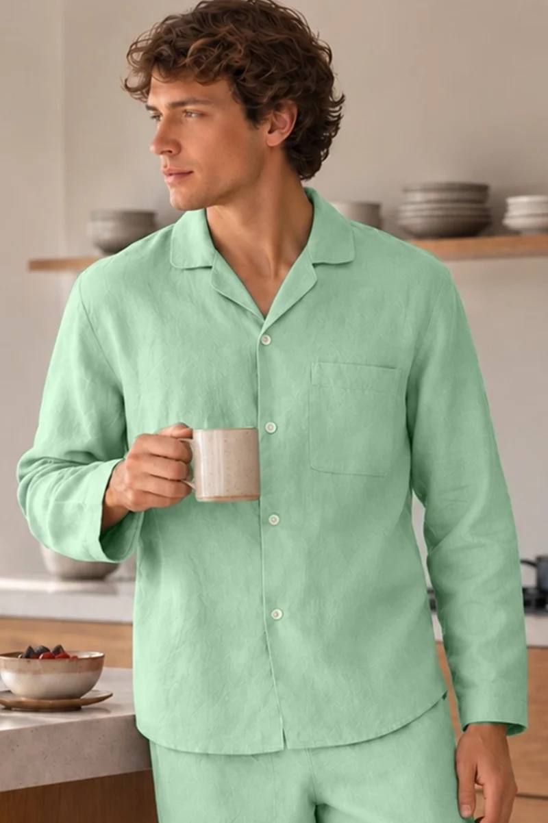 Camisa de pijama de manga larga en lino verde menta - Ronaldo