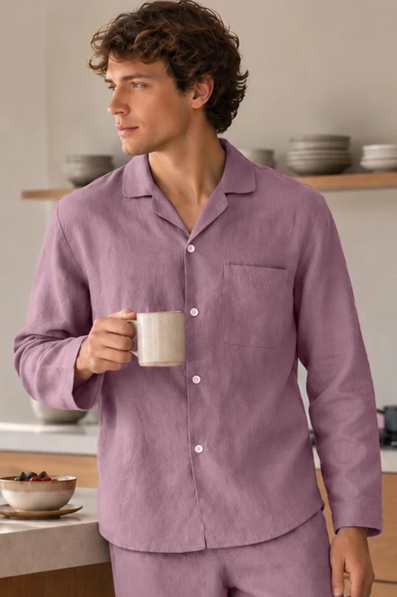Camisa de pijama de manga larga en lino lila - Ronaldo