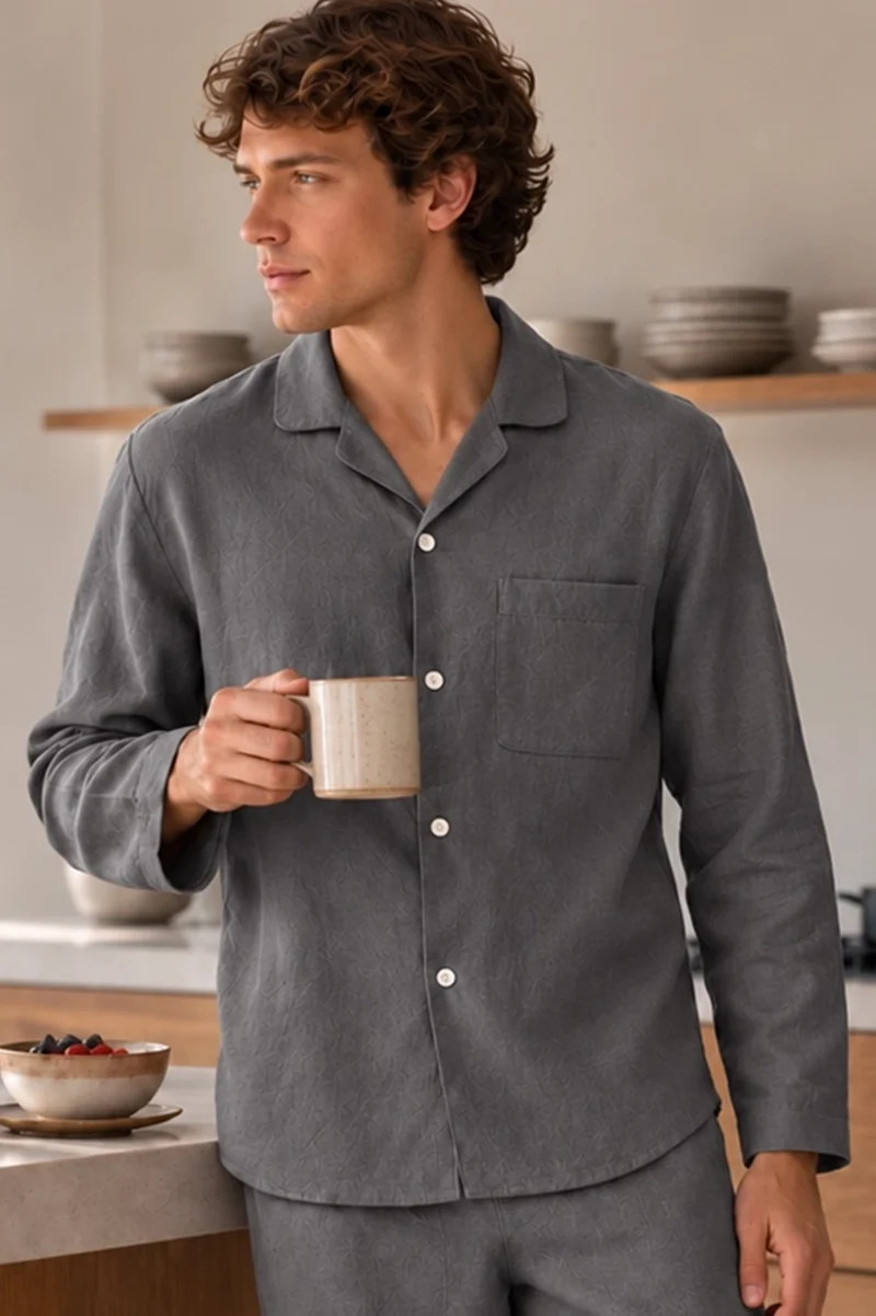 Camisa de pijama de manga larga en lino gris plomo - Ronaldo