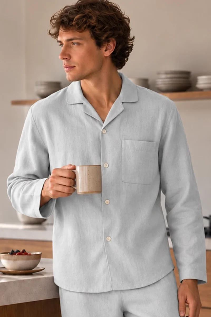 Camisa de pijama de manga larga en lino gris mineral - Ronaldo