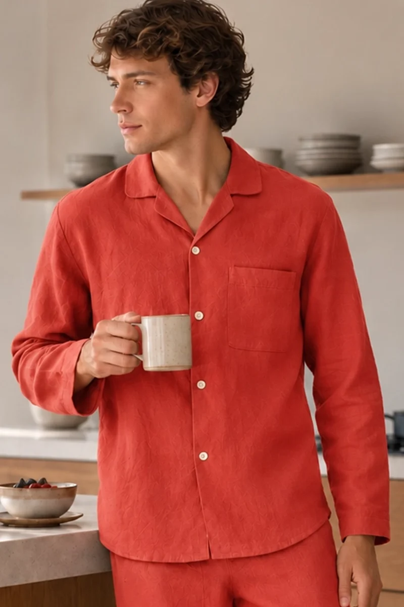 Camisas de pijama de manga larga en lino coral - Ronaldo