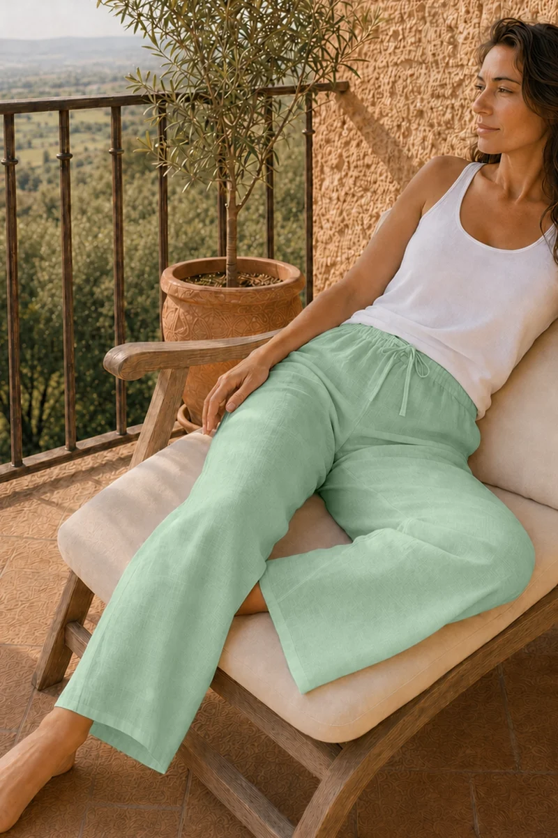 Pantalón de pijama en lino verde menta - Malú
