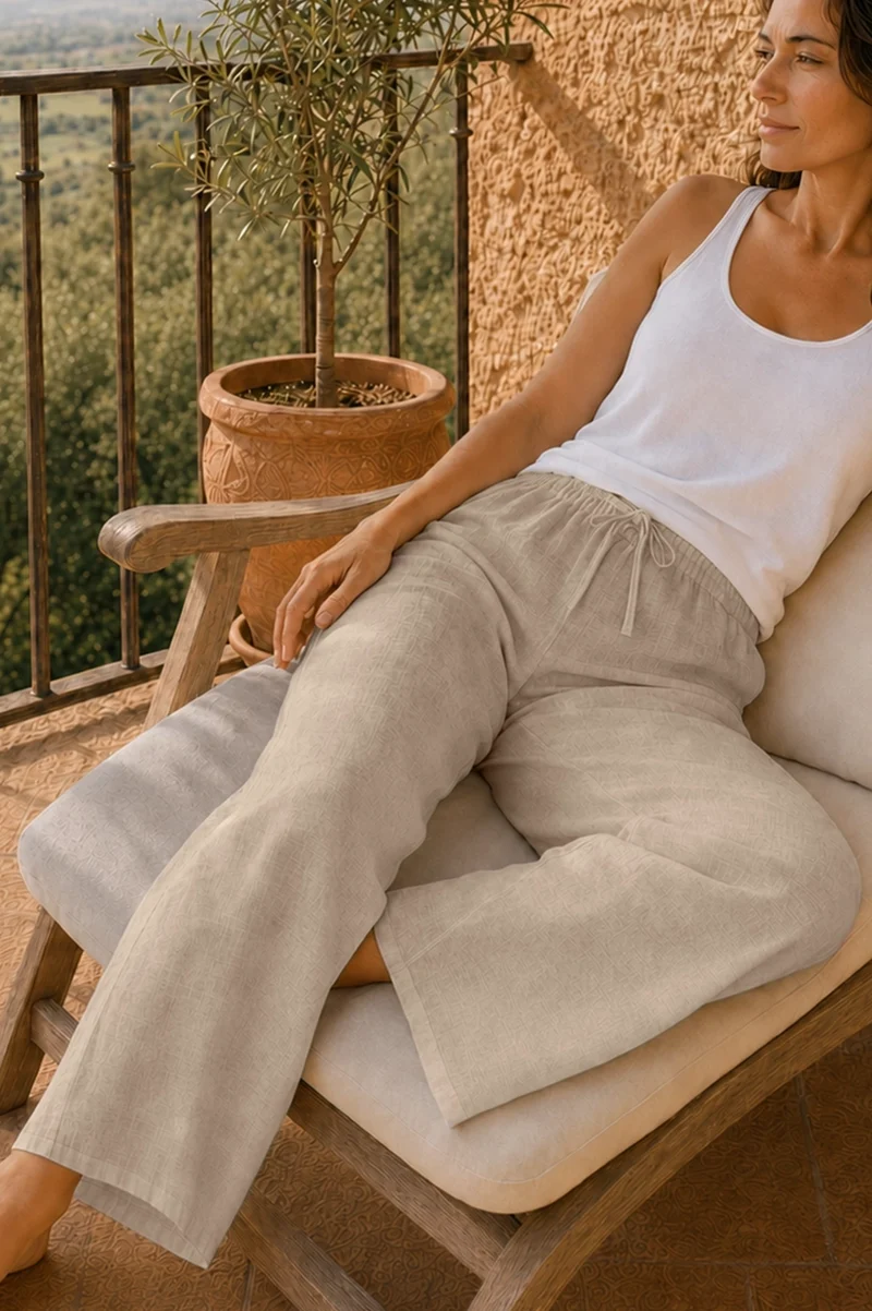 Pantalón de pijama en lino beige natural - Malú
