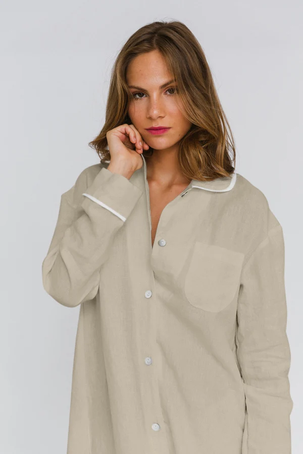 Camisa de noche de manga larga en lino natural - Mel