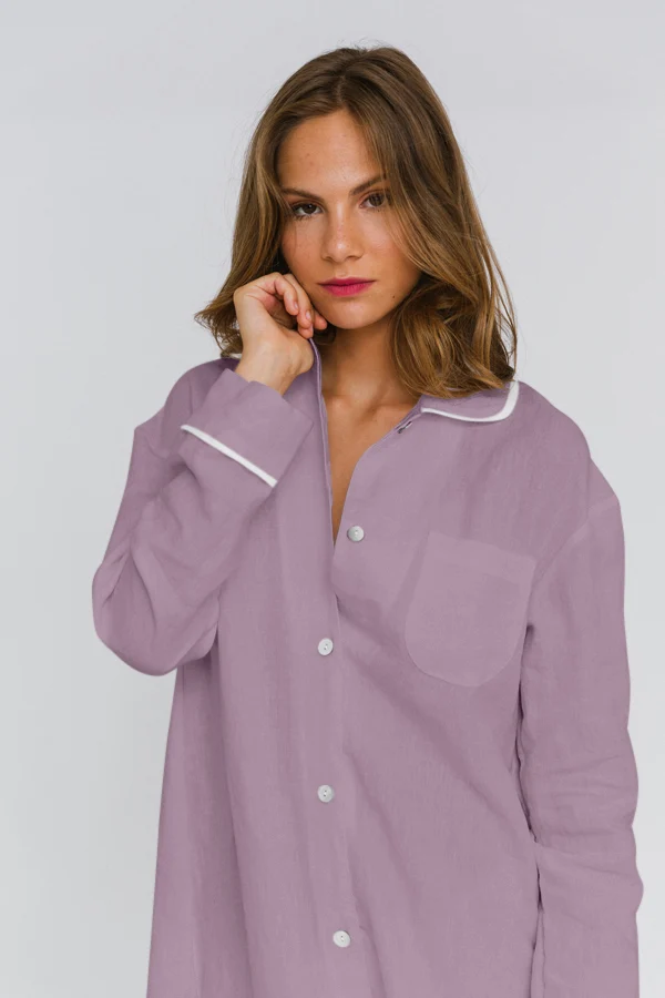 Camisa de noche de manga larga en lino lila - Mel