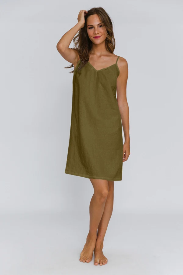 Camisón de lino verde oliva – Iza