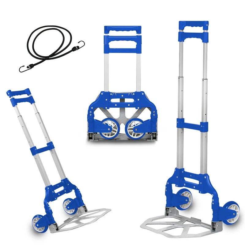Carretilla Plegable de Aluminio+Cuerda, Soporta hasta 70KG- Azul