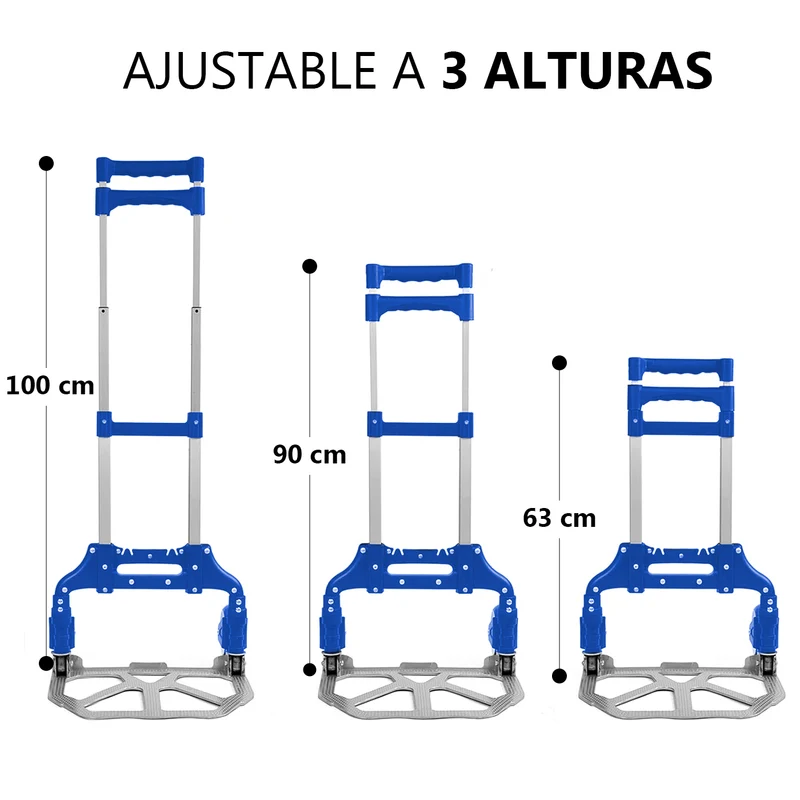 Carretilla Plegable de Aluminio+Cuerda, Soporta hasta 70KG- Azul