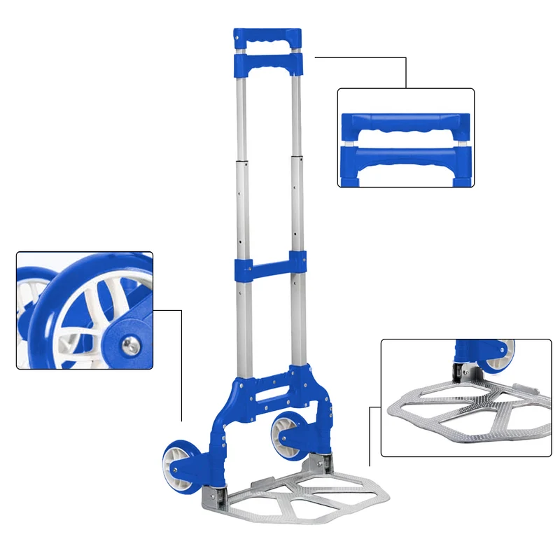 Carretilla Plegable de Aluminio+Cuerda, Soporta hasta 70KG- Azul