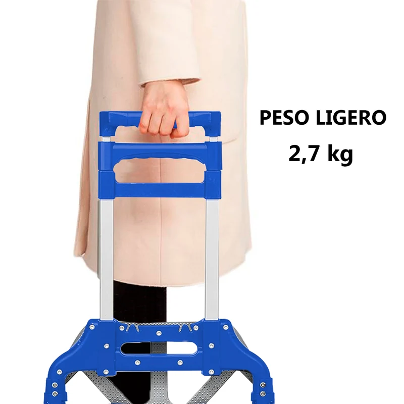 Carretilla Plegable de Aluminio+Cuerda, Soporta hasta 70KG- Azul