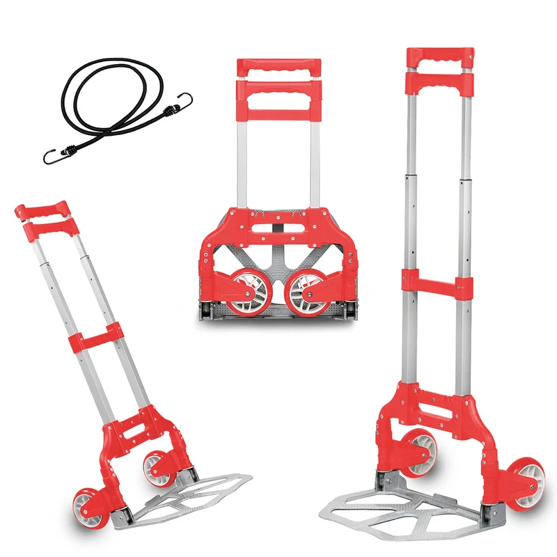 Carretilla Plegable de Aluminio+Cuerda, Soporta hasta 70KG- Rojo