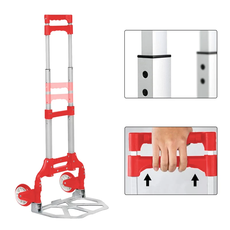 Carretilla Plegable de Aluminio+Cuerda, Soporta hasta 70KG- Rojo