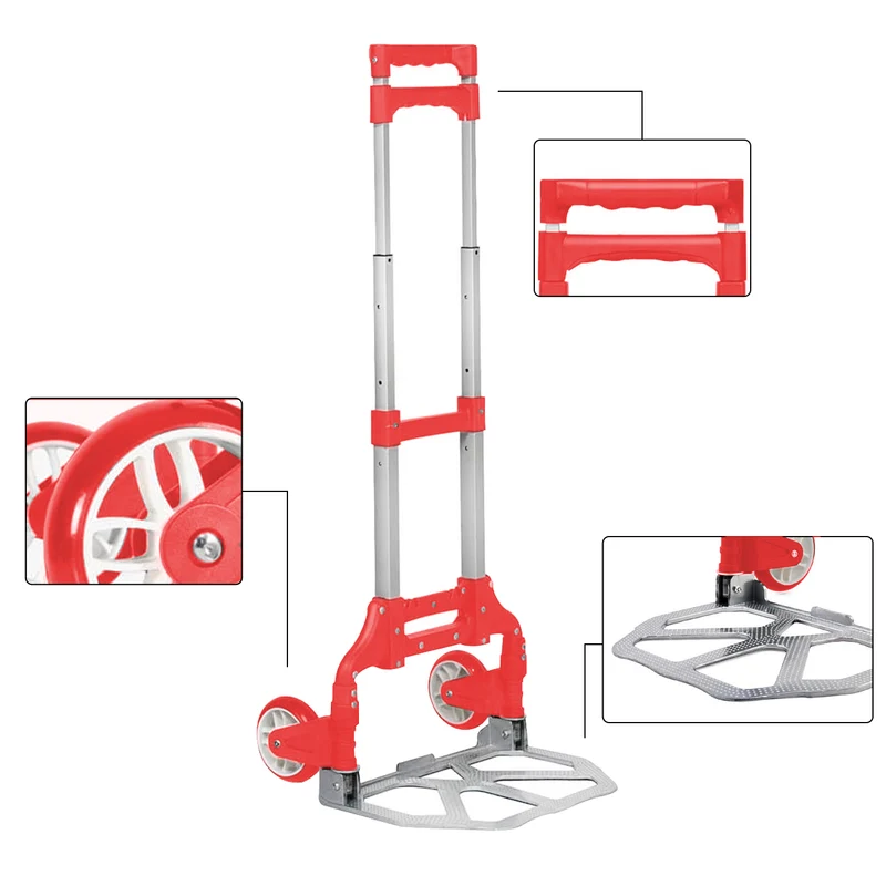 Carretilla Plegable de Aluminio+Cuerda, Soporta hasta 70KG- Rojo