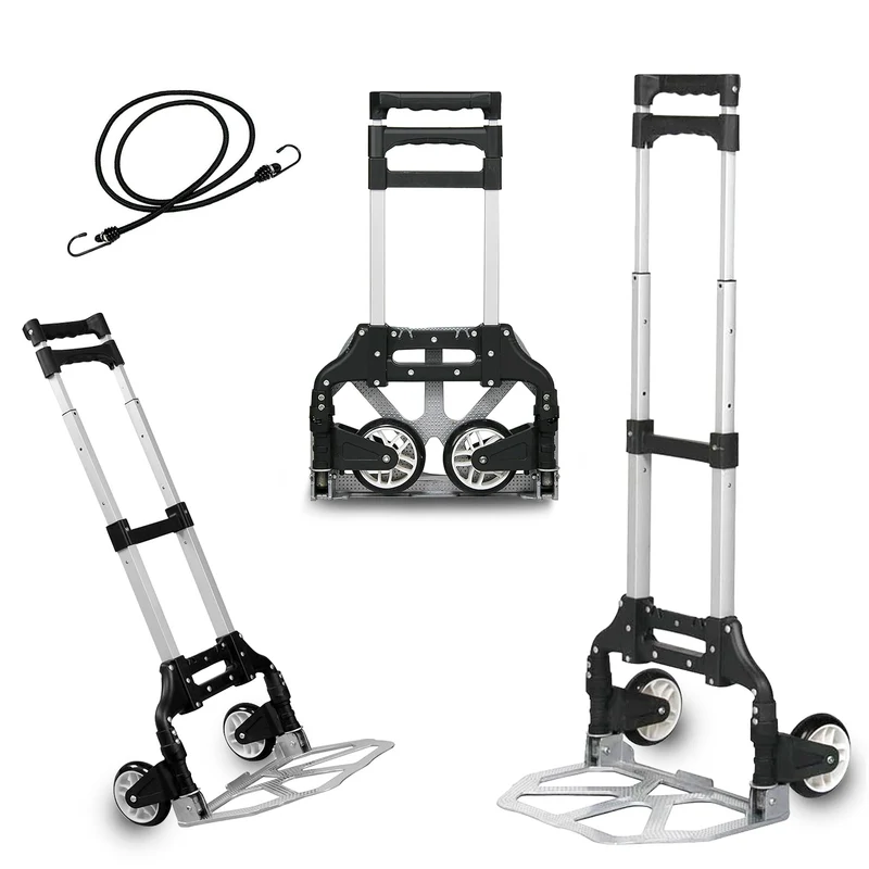 Carretilla Plegable de Aluminio+Cuerda, Soporta hasta 70KG- Negro