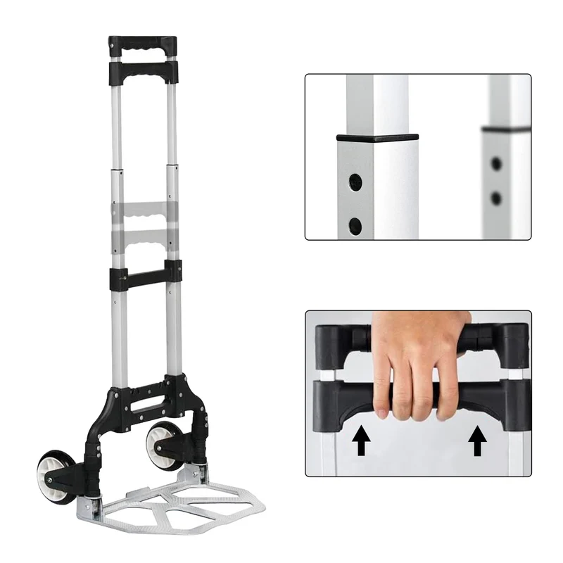 Carretilla Plegable de Aluminio+Cuerda, Soporta hasta 70KG- Negro
