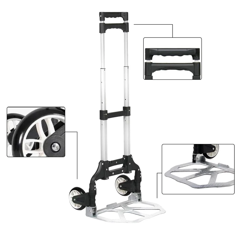 Carretilla Plegable de Aluminio+Cuerda, Soporta hasta 70KG- Negro