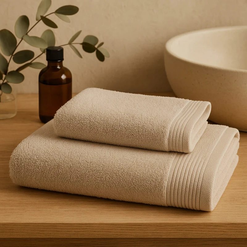 Toalla 100% Algodón Básica Beige, 450 g/m², Suave y Absorbente