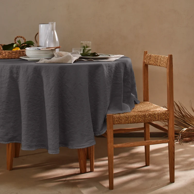 Mantel redondo de lino lavado gris plomo