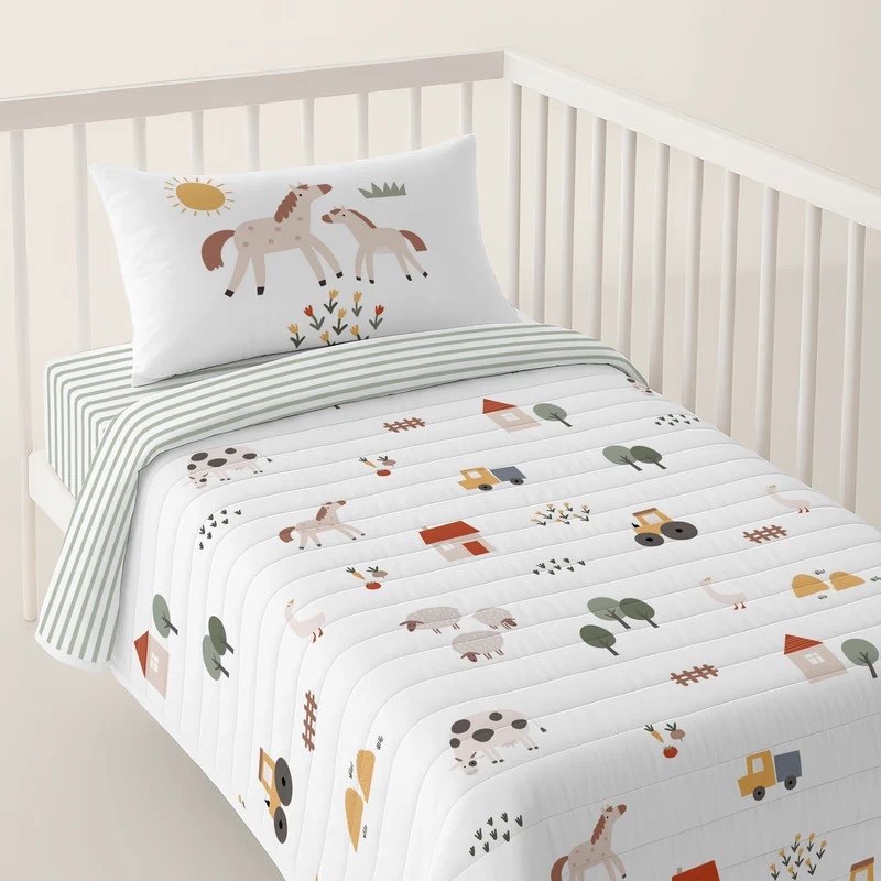 COLCHA BOUTI REVERSIBLE CUNA BEBÉ FARM LIFE 100% ALGODÓN