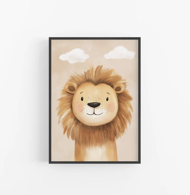 Cuadro Ilustracion Leon Nino Beige Marron
