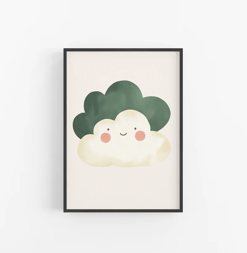 Cuadro Nube Animado Rosa Verde