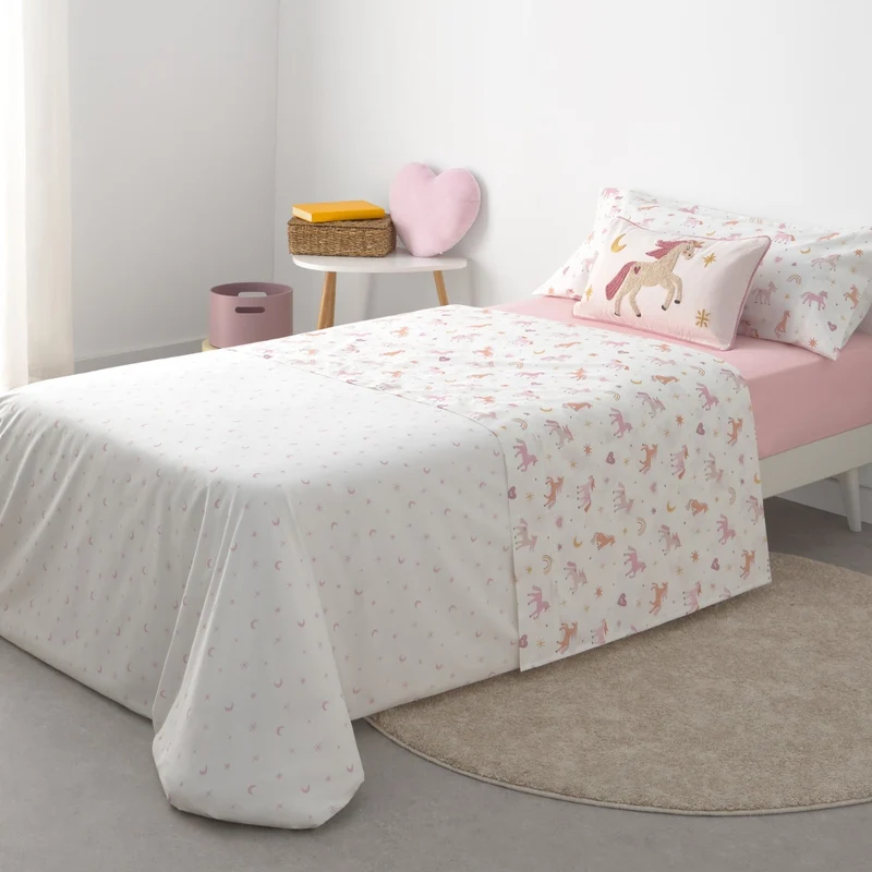 Set sábana algodón percal 180 hilos unicornios Unela