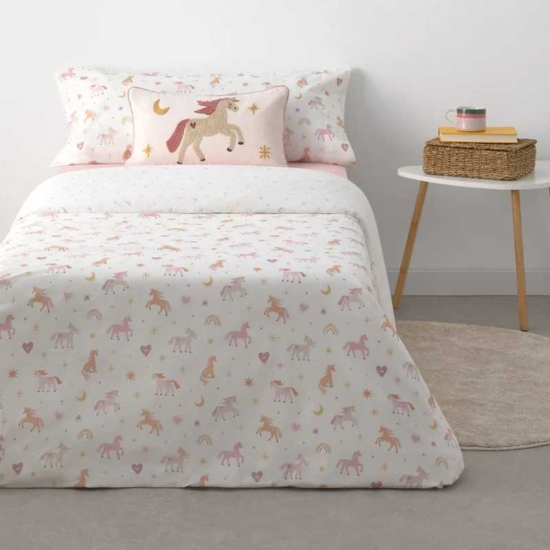 Set funda nórdica algodón percal 180 hilos unicornios Unela