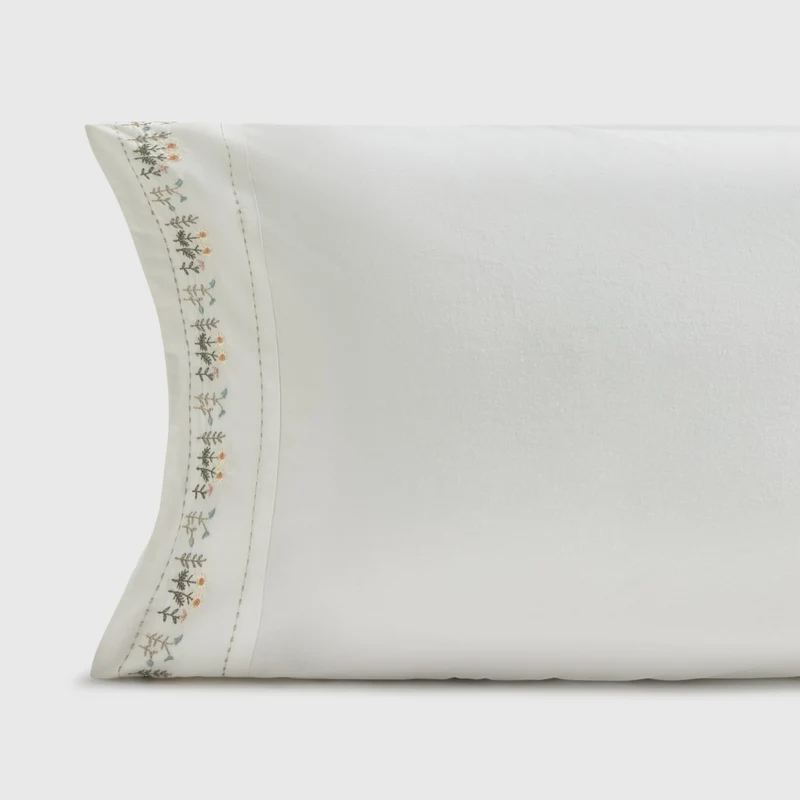 Funda de almohada algodón 180 hilos bordado margaritas Sembro