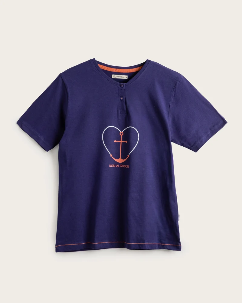 Pijama Corto Mujer Corazón - Algodón - Azul Marino