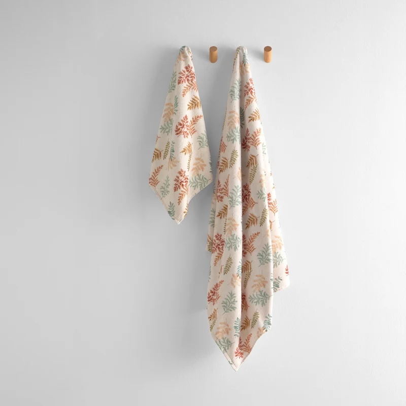 Toalla de baño algodón velour estampado hojas Seafto