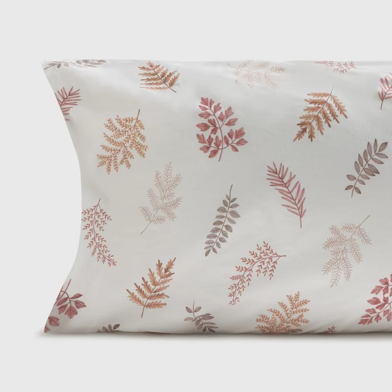 Funda de almohada algodón percal 180 hilos hojas Seaf