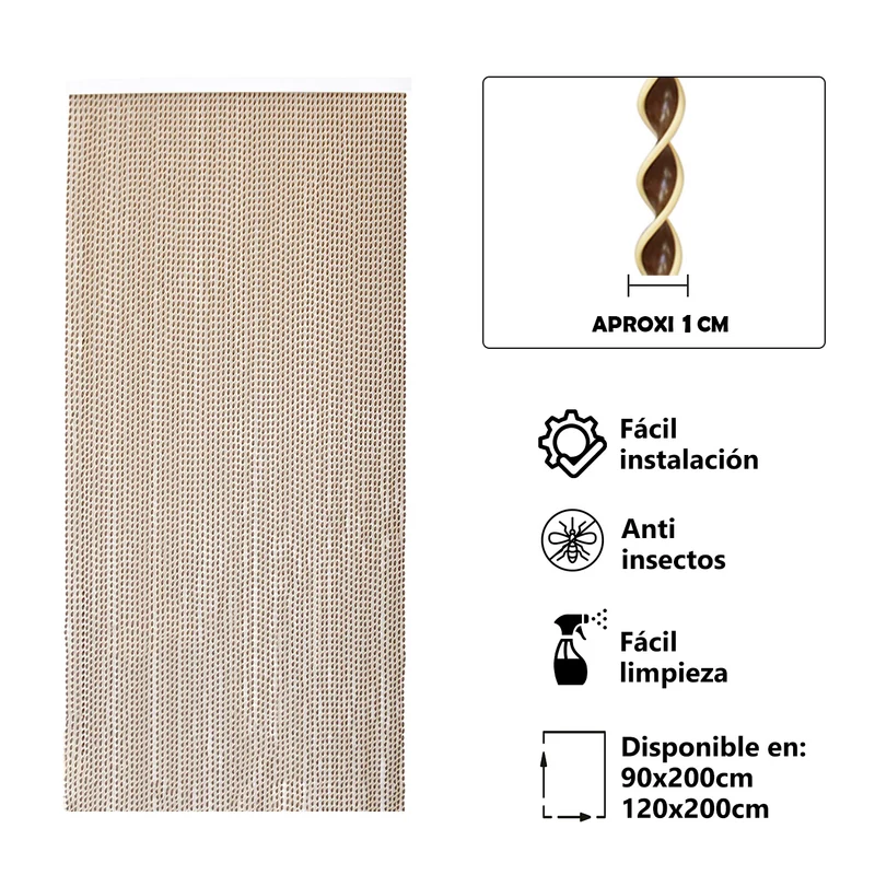 Cortina para Puerta Tiras PVC 120X200CM- Modelo Espiral - Marron+Filo Beige R2