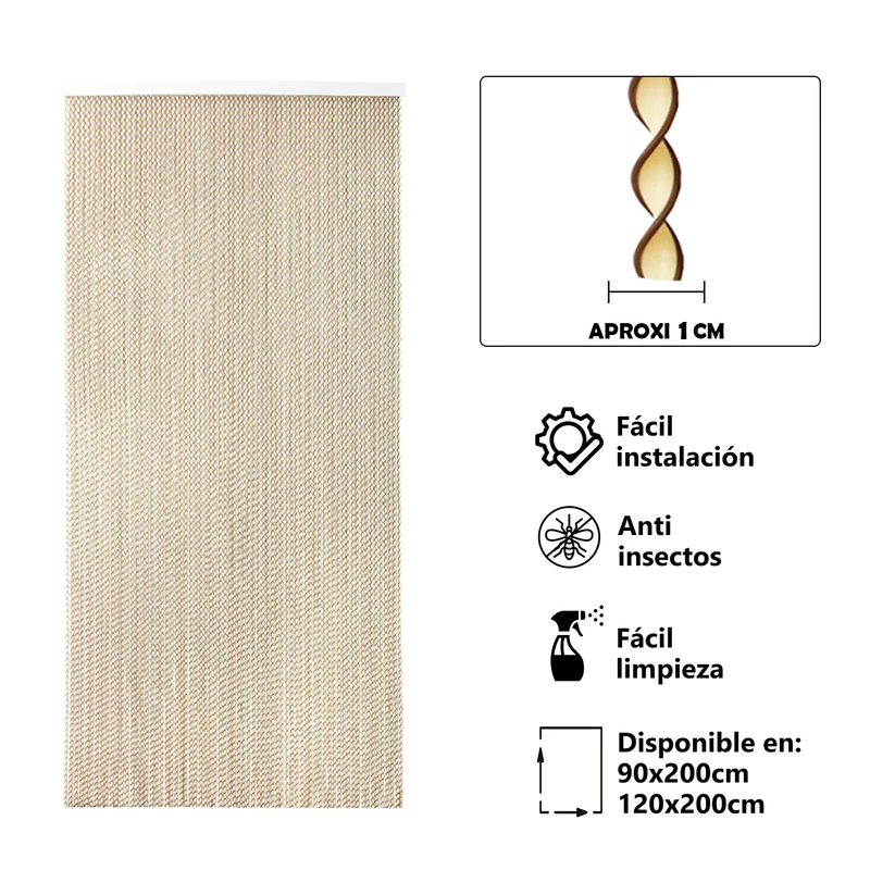 Cortina para Puerta Tiras PVC - Modelo Espiral - Beige+Filo Marron R1