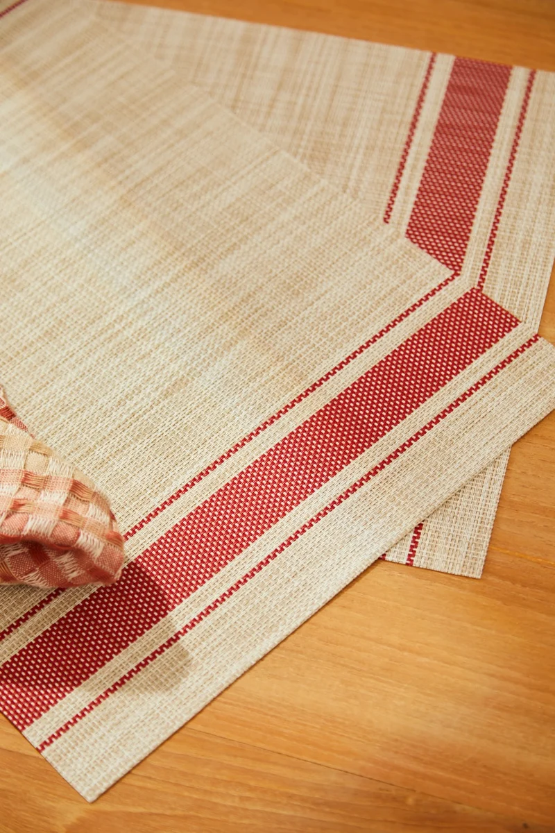Mantel individual antimanchas trenzado a rayas rojas Pla