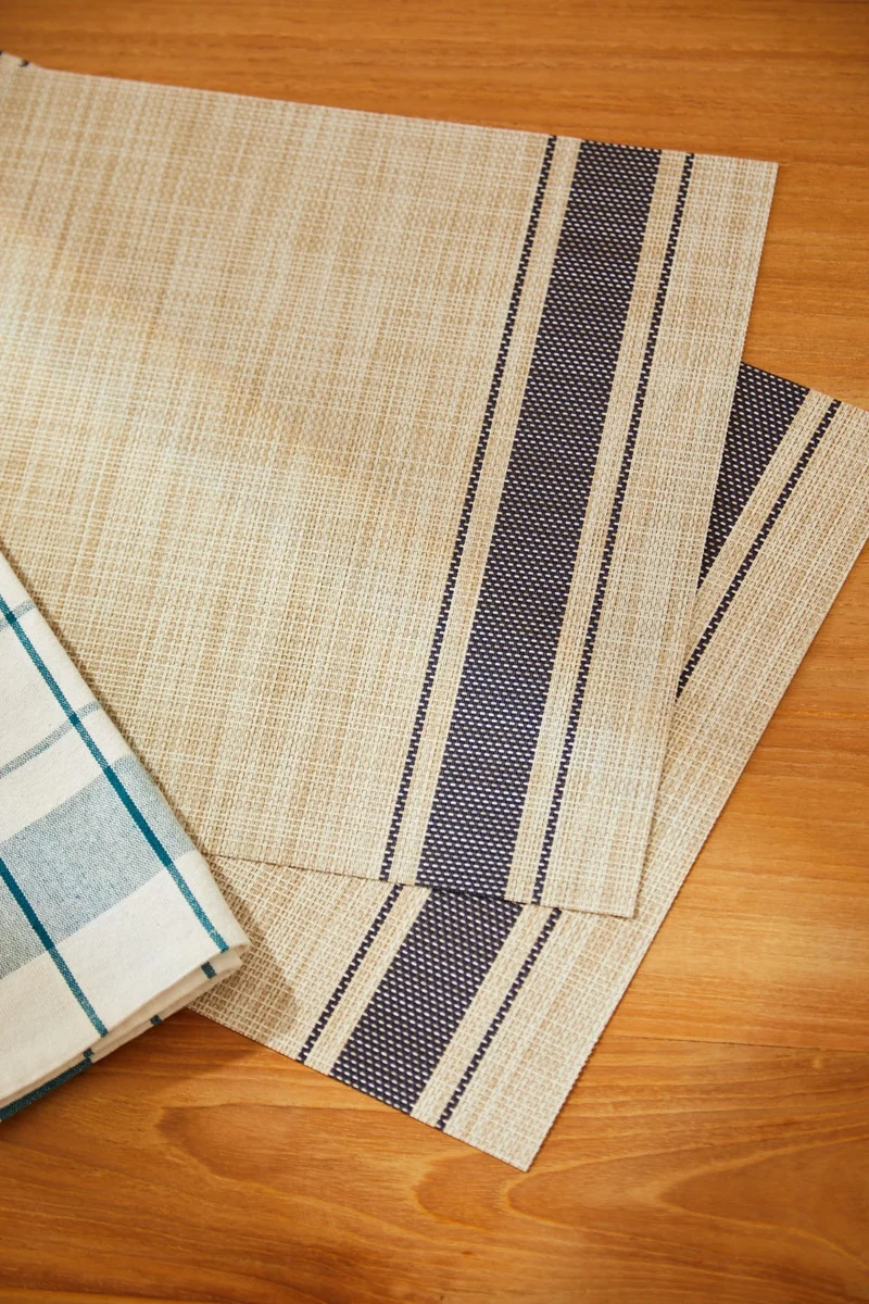 Mantel individual antimanchas trenzado a rayas azules Pla