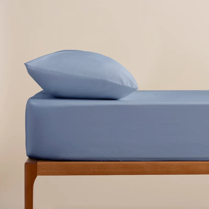 Sábana Bajera Lisa Azul Algodón 200 Hilos