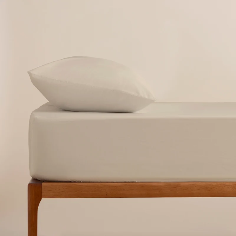 Sábana Bajera Lisa Beige Algodón 200 Hilos