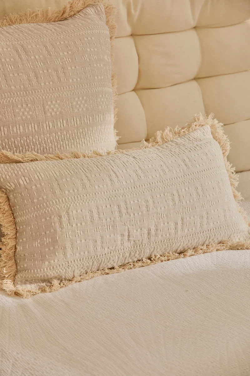 Funda de cojín rectangular de algodón jacquard beige Dakota